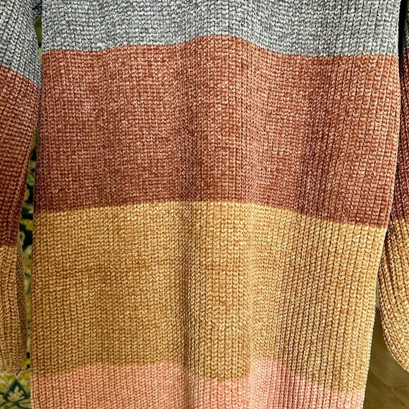 NWT Lulus Colors of Autumn Beige Multi Striped Chenille Knit Sweater Dress Sz L - Picture 8 of 12
